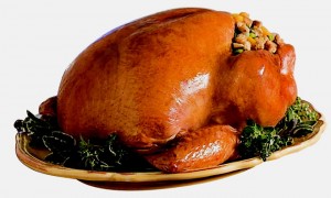 cooked Thanksgiving turkey beautiful golden roast stuffed turkey on platter